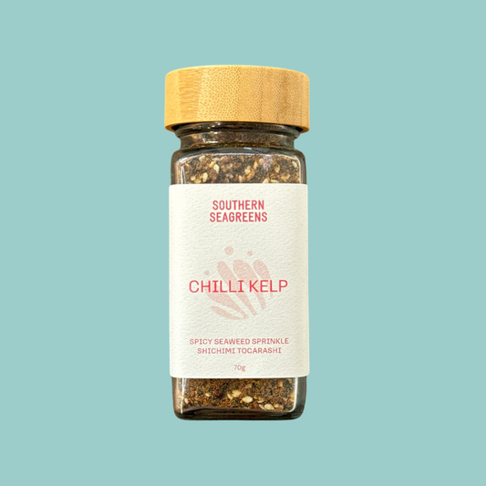Southern Seagreens 80g jar Australian Chilli Kelp spicy seaweed seasoning  sprinkle featuring local kelp.