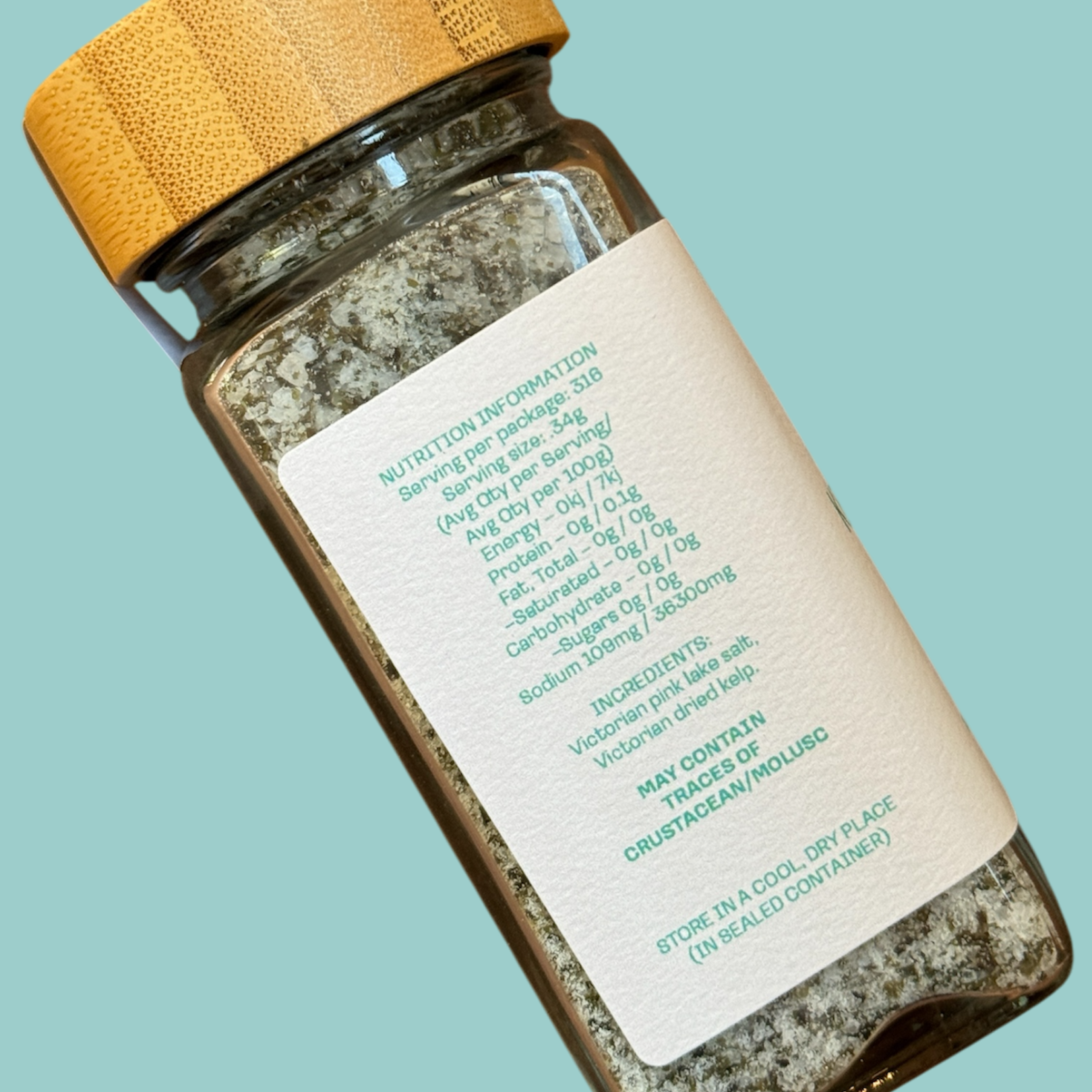 Close up for Southern Shagreen Kelp Salt condiment jar.