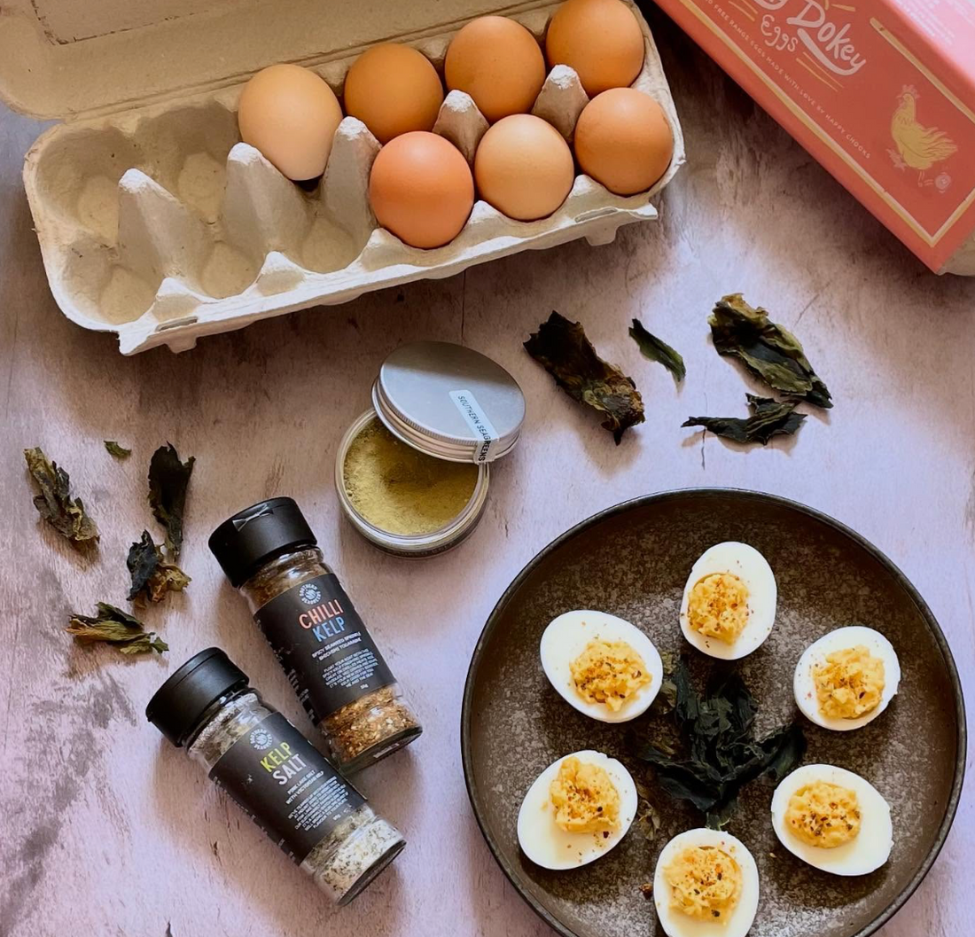 Deviled eggs with Australian seared from Southern Seagreens